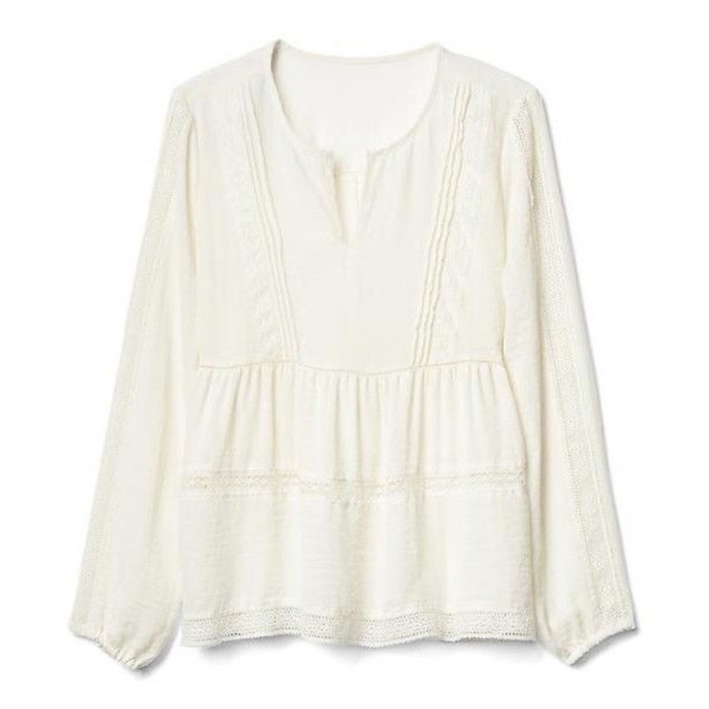 Gap Cream Off White Flowy Lace Tunic Blouse
